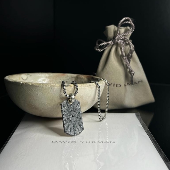 David Yurman Diamond Dog Tag Pendant and chain - Picture 3 of 8